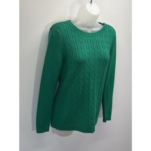 Talbots Petites Sz MP Green Long Sleeve Pullover Round Neck Cable Knit Sweater - Picture 2 of 7